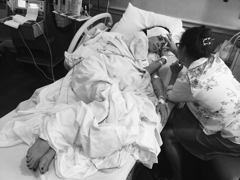 Woman having difficult childbirth in the hospital
