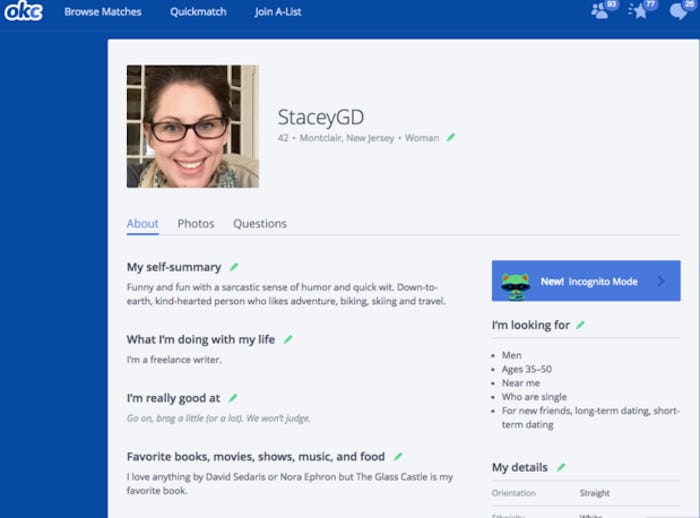 Stacey Gills profile on an online dating site