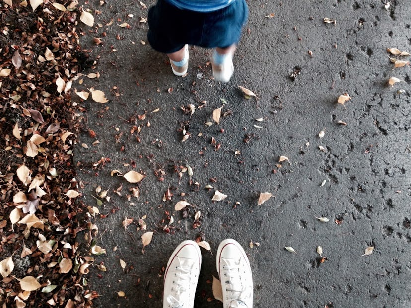 Devin Kate Pope walking in a park with her toddler