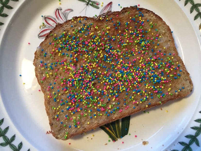 Colorful sprinkles on toast