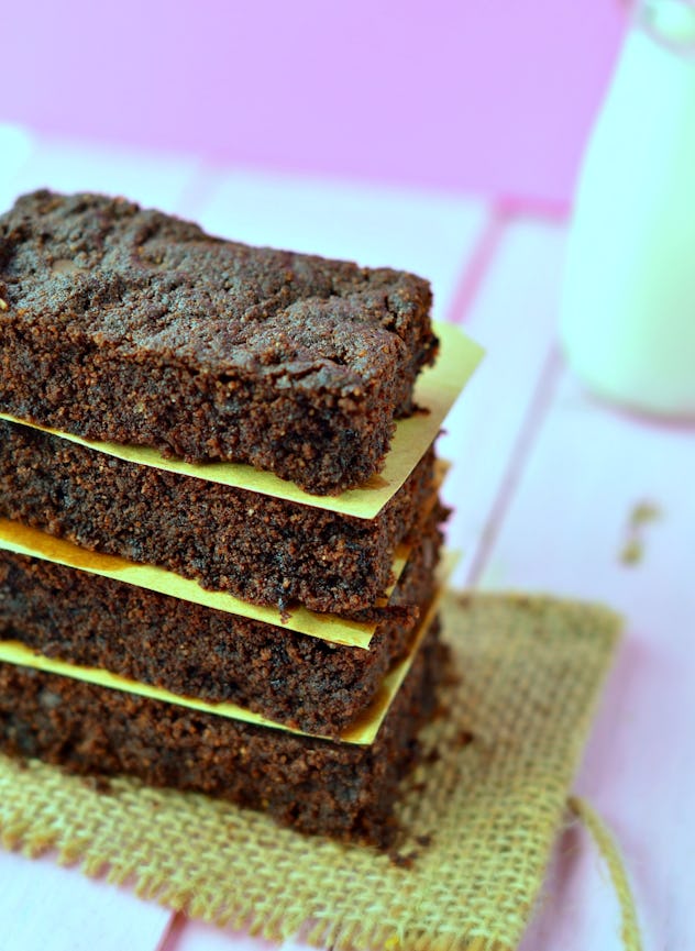 Sugar free brownies stacked on top of each other