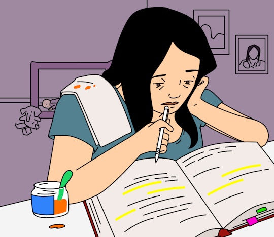 Illustration of a mother that is still in school studying