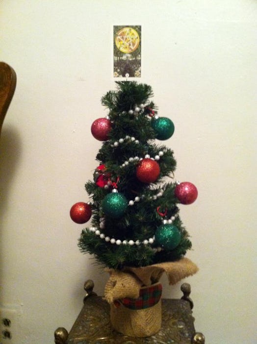 A decorated and tiny Christmas tree
