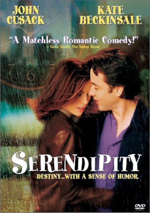 Josh Cusack and Kate Beckinsale posing for a poster of the romantic comedy movie - Serendipity