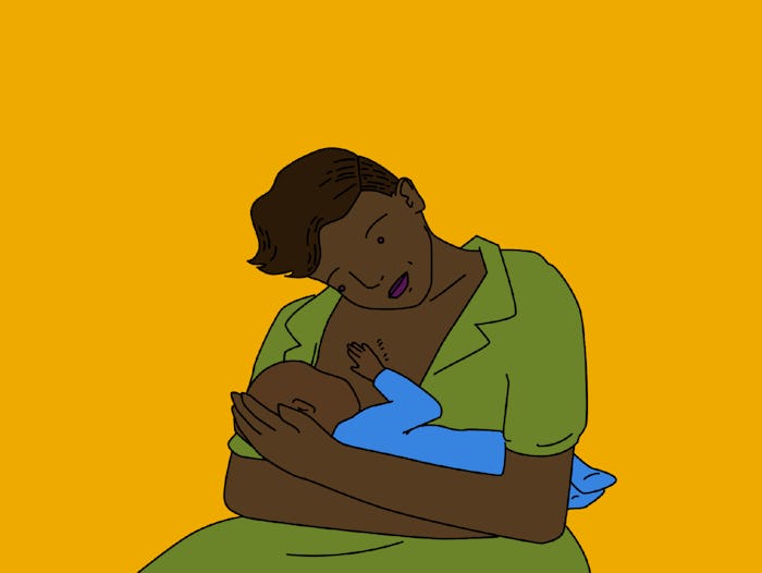 An illustration of a mother breastfeeding her baby