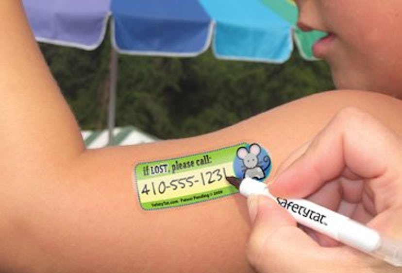 A temporary and safe contact information child tattoo