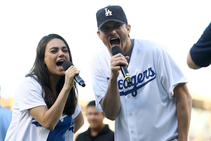 Ashton Kutcher and Mila Kunis Announcing the Lineup at a Dodgers Game
