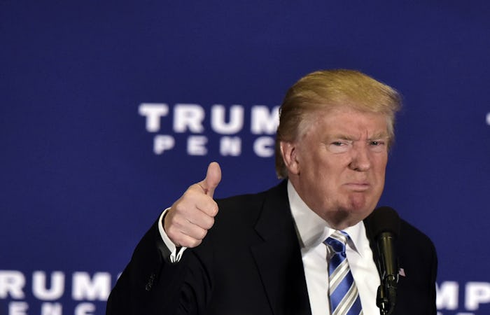 Donald Trump with a thumb up during his speech