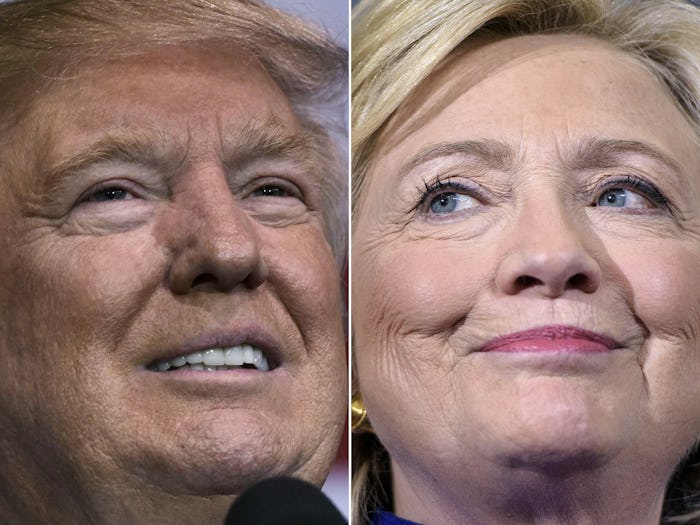 Side by side closeups of Donald Trump and Hillary Clinton
