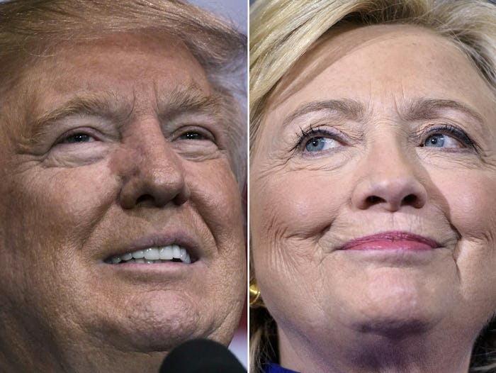 Side by side closeups of Donald Trump and Hillary Clinton