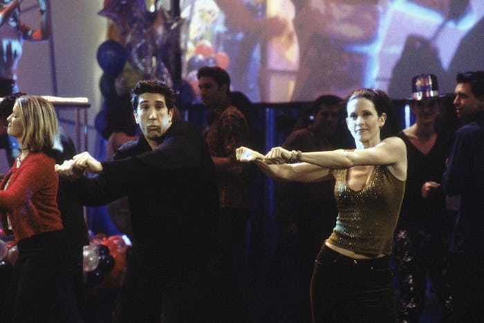 Monica and Ross dancing in a Friends' New Year's Eve episode