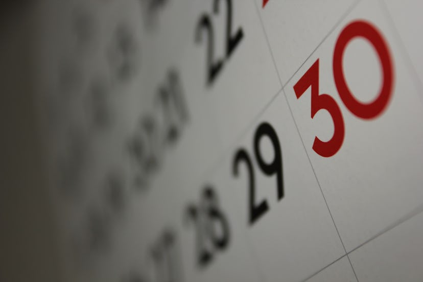 A calendar showing the end of the month