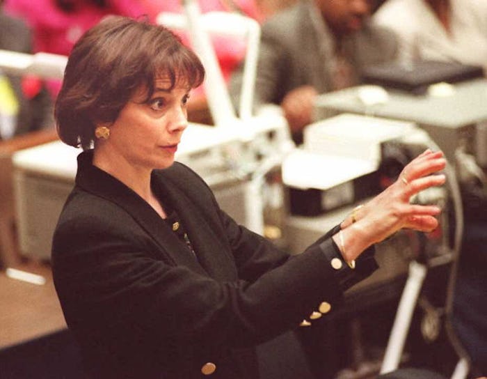 Marcia Clark speaking during The People v. O.J. Simpson trial