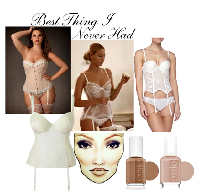 The image showing the outfit and makeup Beyonce wore in the "Best Thing I Never Had" video