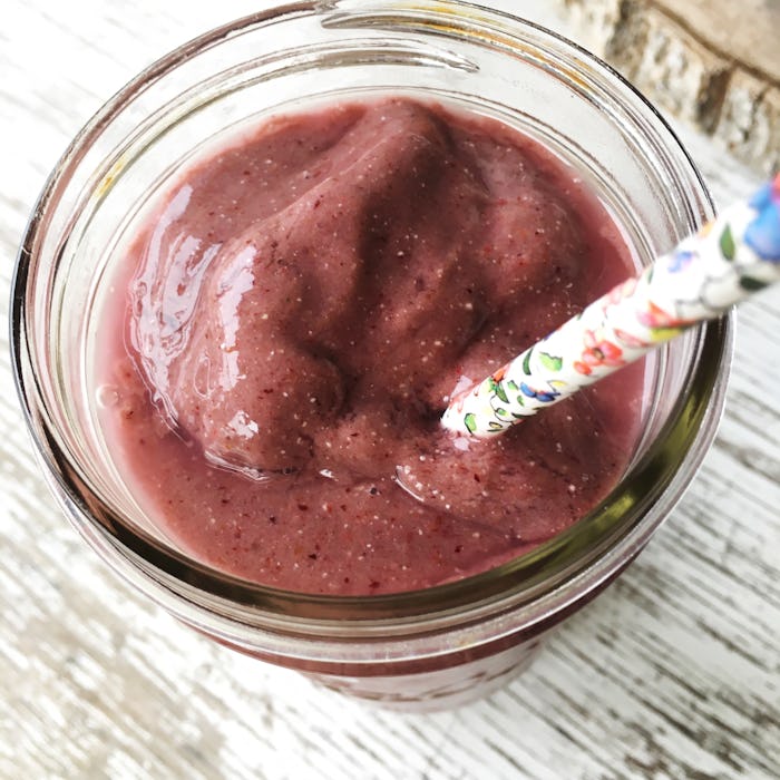 A glass of raw placenta smoothie