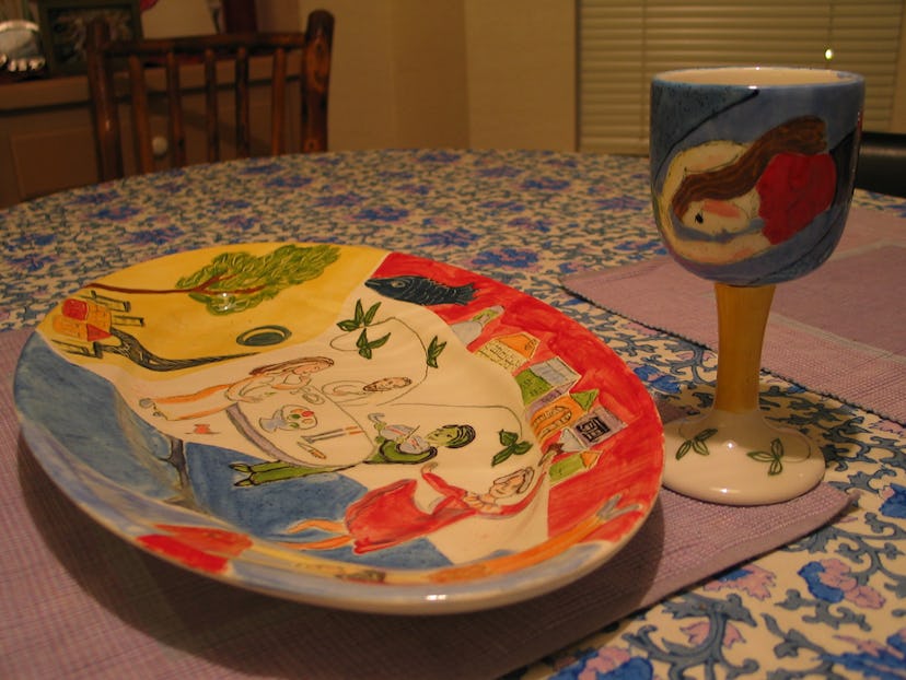 A matching cup and the plate on the table