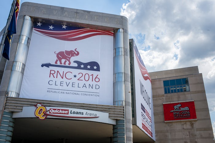 Cleveland Republican National Convention big commercial banner on a building