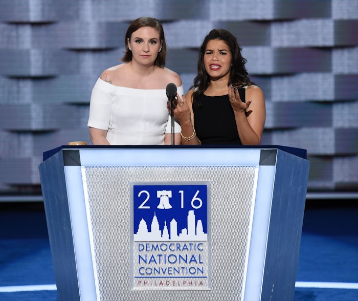 Lena Dunham & America Ferrera during their 2016 DNC speech