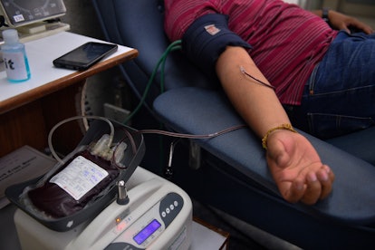 A man having a blood transfusion