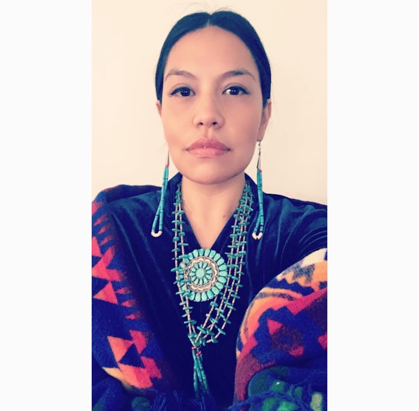 Shandean Bell wearing turquoise and silver heirlooms of the Navajo women.