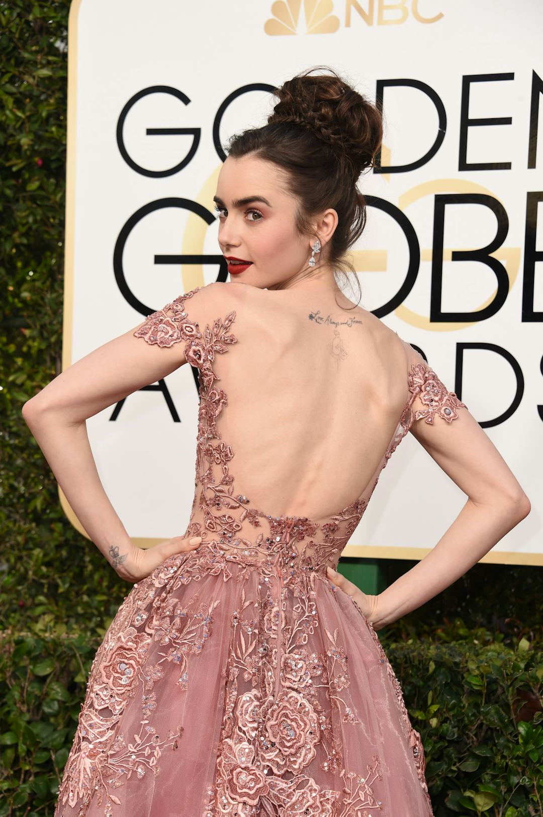 What Is Lily Collins' Tattoo? She Showed Off Ink At The 2017 Golden Globes