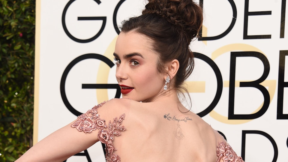 What Is Lily Collins' Tattoo? She Showed Off Ink At The 2017 Golden Globes