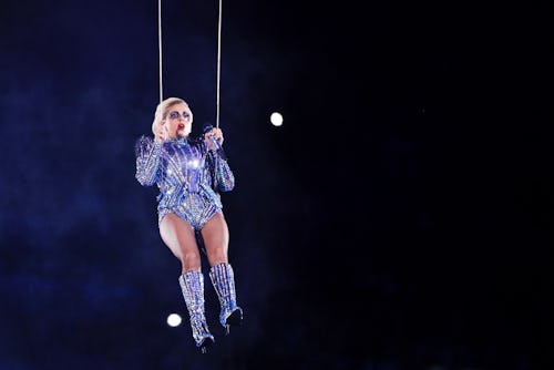 Lady Gaga in air during her stadium performance