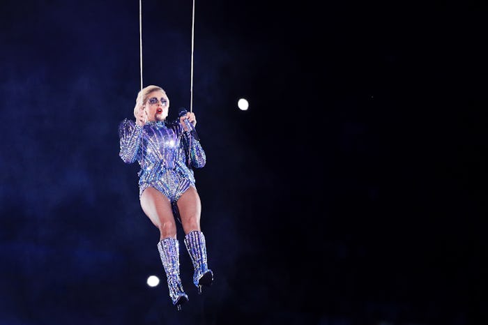 Lady Gaga in air during her stadium performance