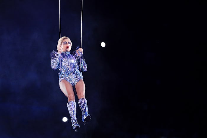 Lady Gaga in air during her stadium performance