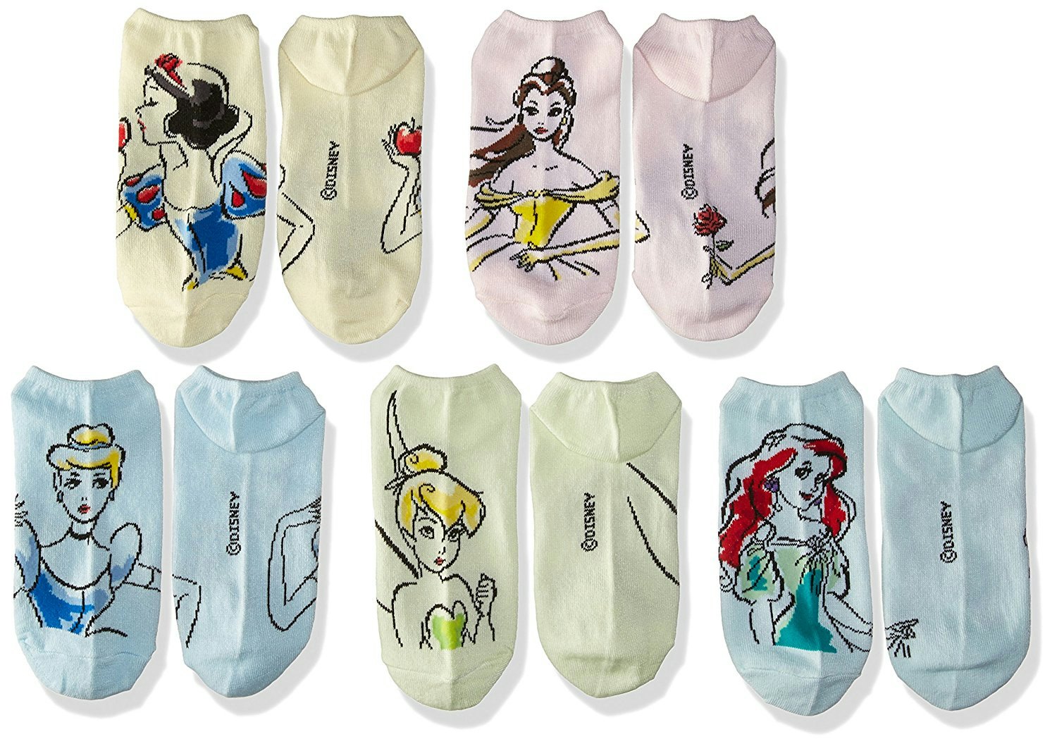 Disney Women's Princess 5 Pack No Show Socks