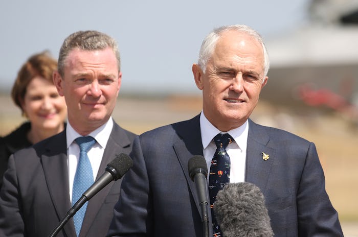 Malcolm Turnbull talking into a microphone about barring unvaccinated kids from daycare in Australia
