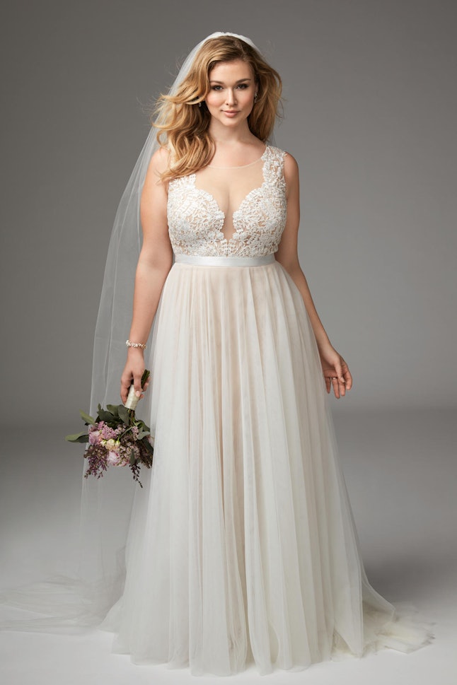 Beautiful plus-size wedding dress with unique detailing