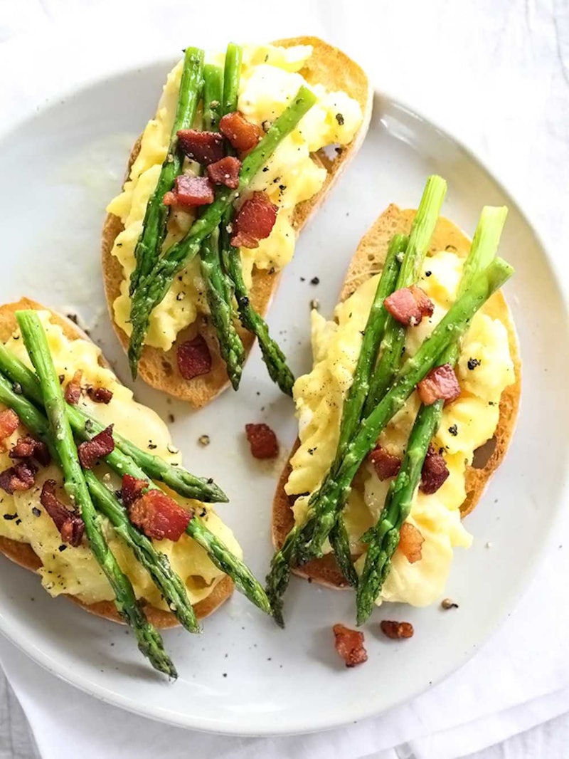 Scrambled Egg and Roasted Asparagus Toasts Served at the Easter Brunch