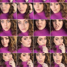 A camera reel of a person taking lots of selfies while wearing a purple turtleneck