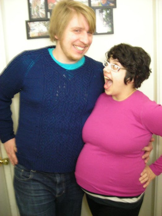 An asexual pregnant lady and her partner being happy and excited for the future