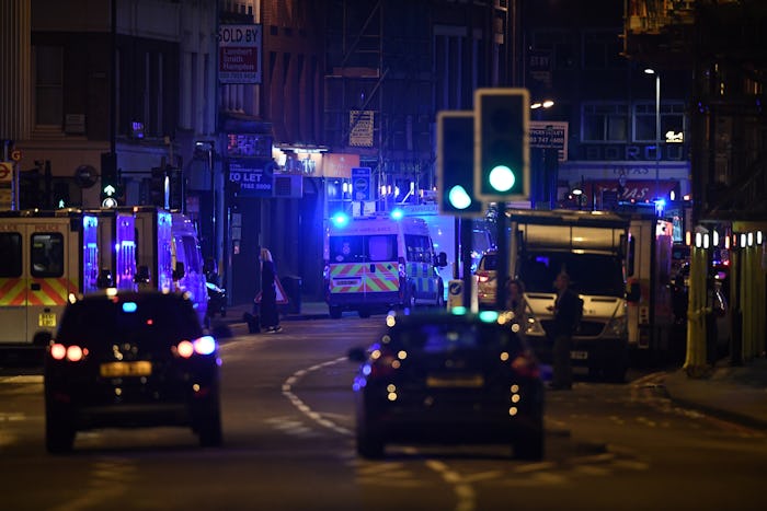 Police and ambulance vehicles at the London bridge attack place