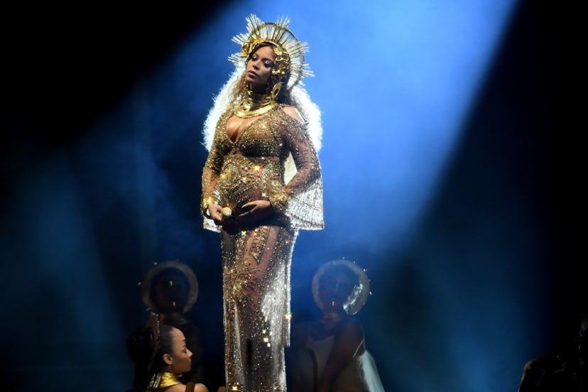 Beyonce performing at the concert while pregnant with twins
