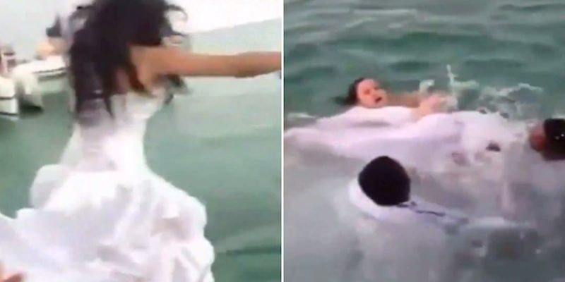 Bride Nearly Drowns After Jumping Into Water With Her Gown On Video