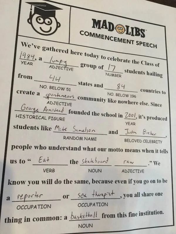 Proof That Every Graduation Commencement Speech Is Basically Mad Libs