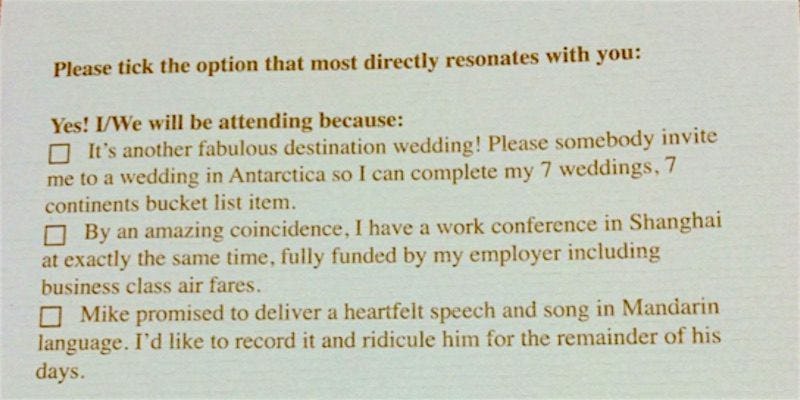 This Couple Sent The Most Hilarious Rsvp Cards For A Destination