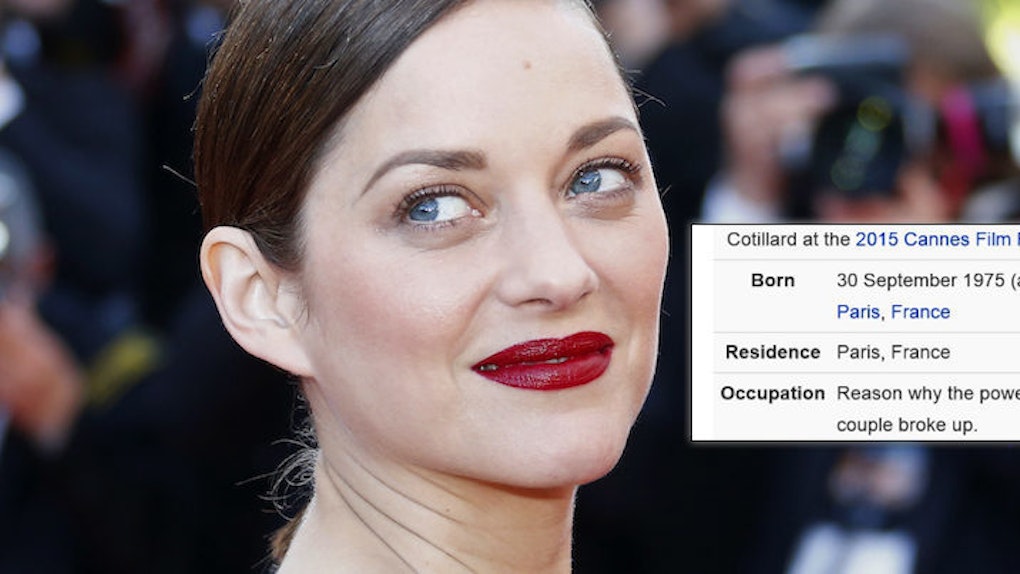 Someone Savagely Edited Marion Cotillards Wikipedia After