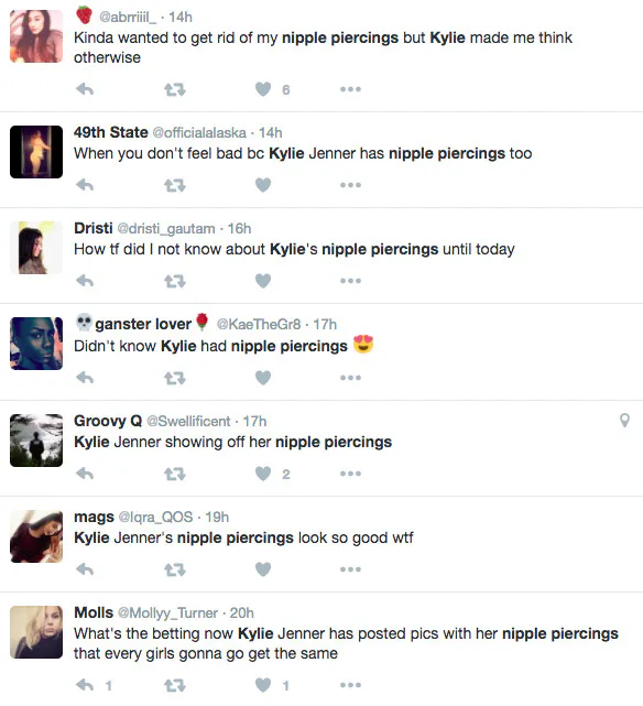 Kylie Jenner Reveals Nipple Piercings On Instagram