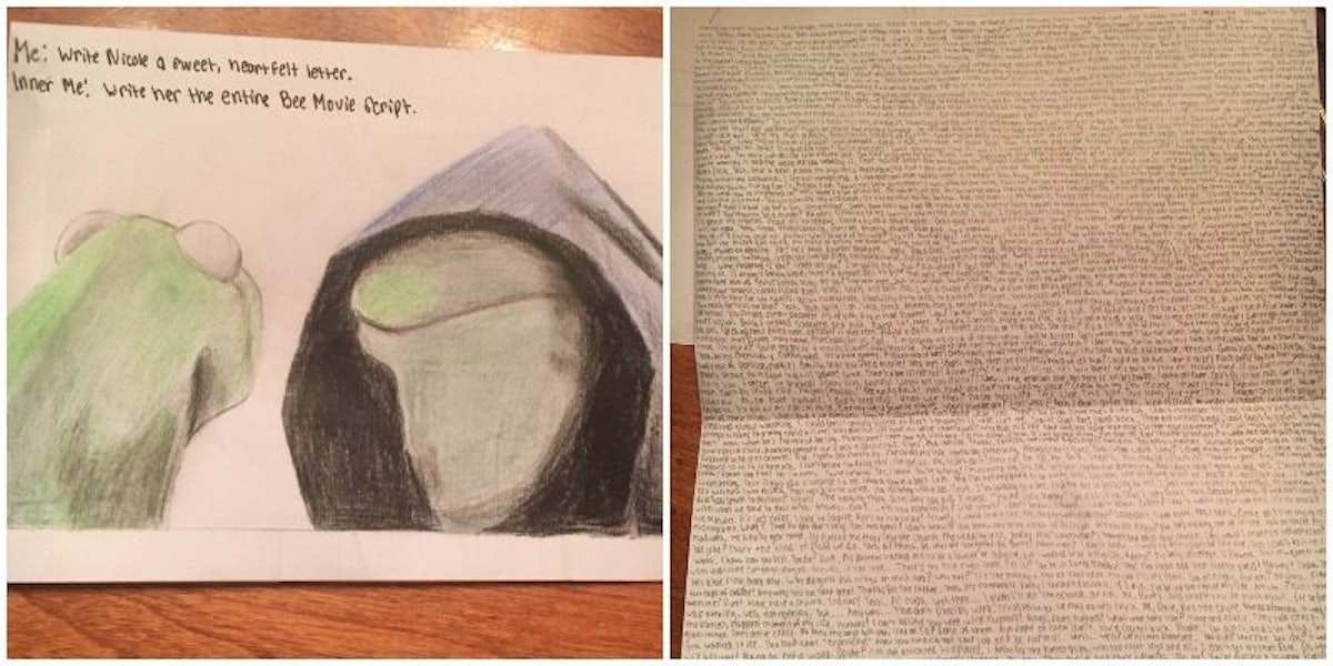Guy Writes Out Entire Bee Movie Script In Card For Girlfriend