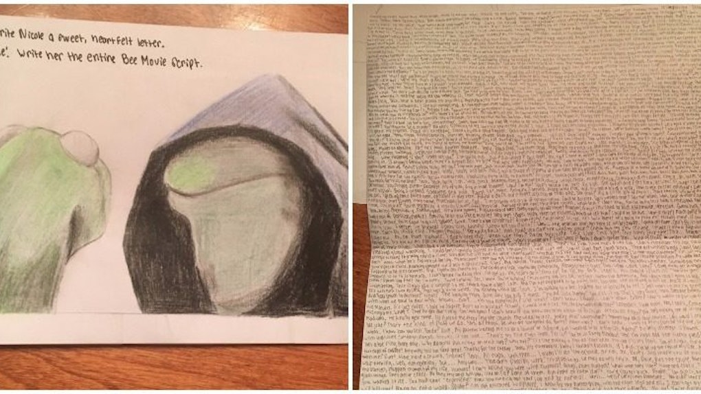 Guy Writes Out Entire Bee Movie Script In Card For Girlfriend