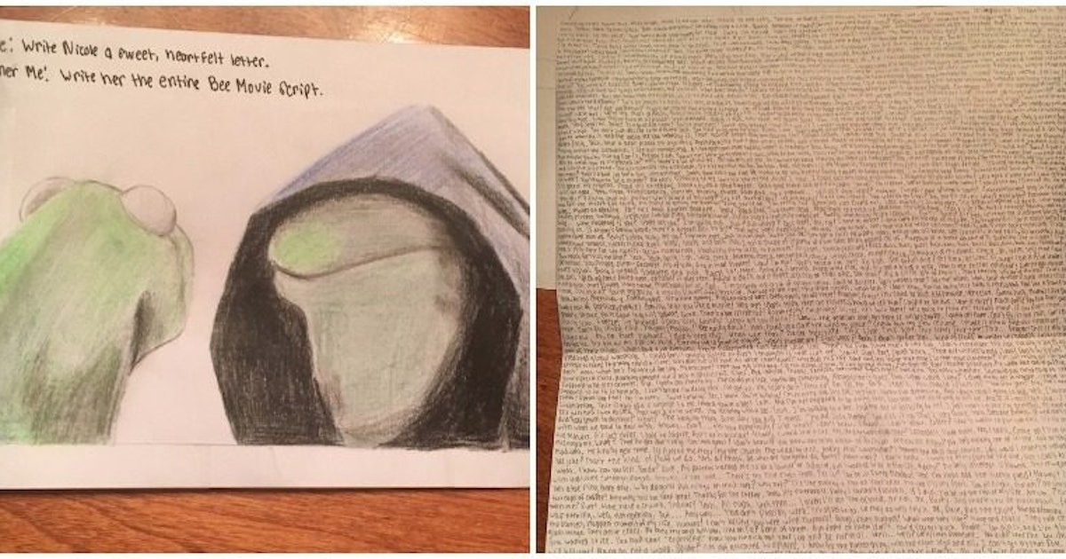 Guy Writes Out Entire Bee Movie Script In Card For Girlfriend