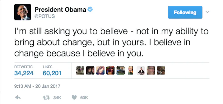 Obama Posts Hopeful Last Tweet As President