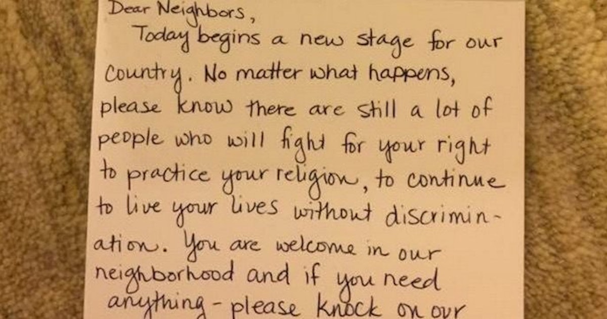 Touching Note Left For Muslim Neighbor On Inauguration Day