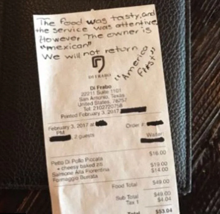 Restaurant Customers' Note Goes Viral For Racist Ending