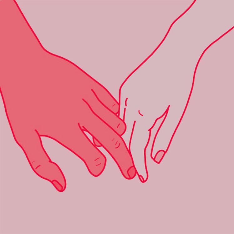 Loosely interlaced fingers is a sweet way to hold hands.