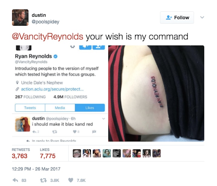 Rob McElhenney on Twitter VancityReynolds clarechids Thats fine but  Id have to get the tattoo removed The wallpaper AND the ink would just be  weird httpstcolqxDnmNXWR  Twitter